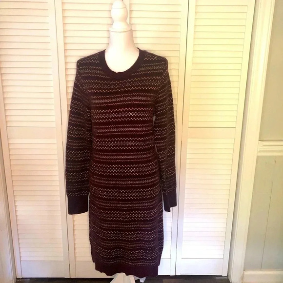 LOFT Dresses & Skirts - Loft Maroon and Gold stripped Sweater Dress Women’s Petite Large